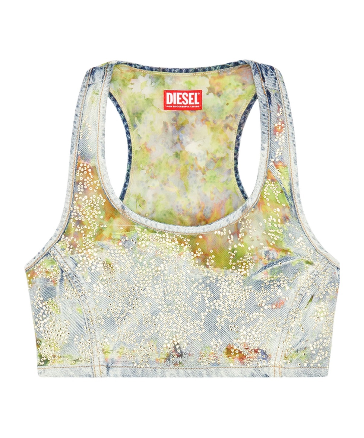 Diesel Cropped Top In Flower Devoré Denim In White