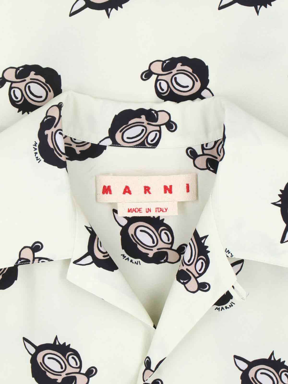 Marni Casual Shirt With Graphic Print And Chest Pocket In White