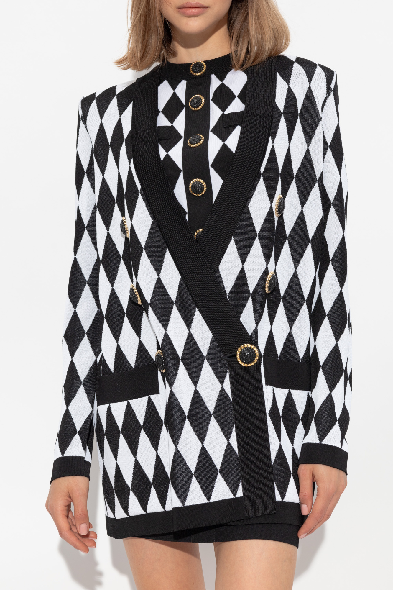 Balmain Diamond Patterned Jacquard Jacket In Black