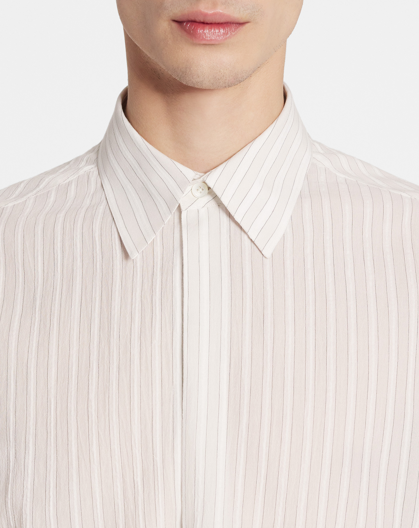 Lanvin Striped Long-sleeved Tunic For Men In White