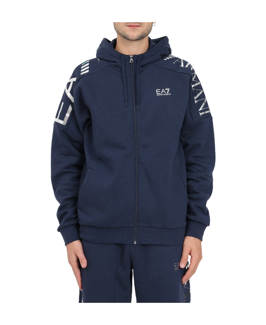 Ea7 Pull Rope Hooded Sweater In Blue