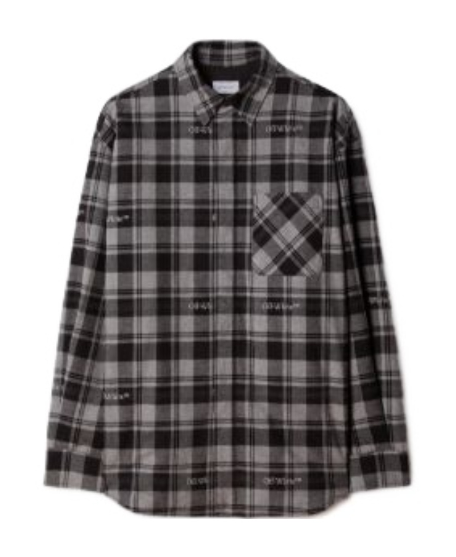 Off-white Dark Grey Cotton Check Flann Padded Overshirt In Black
