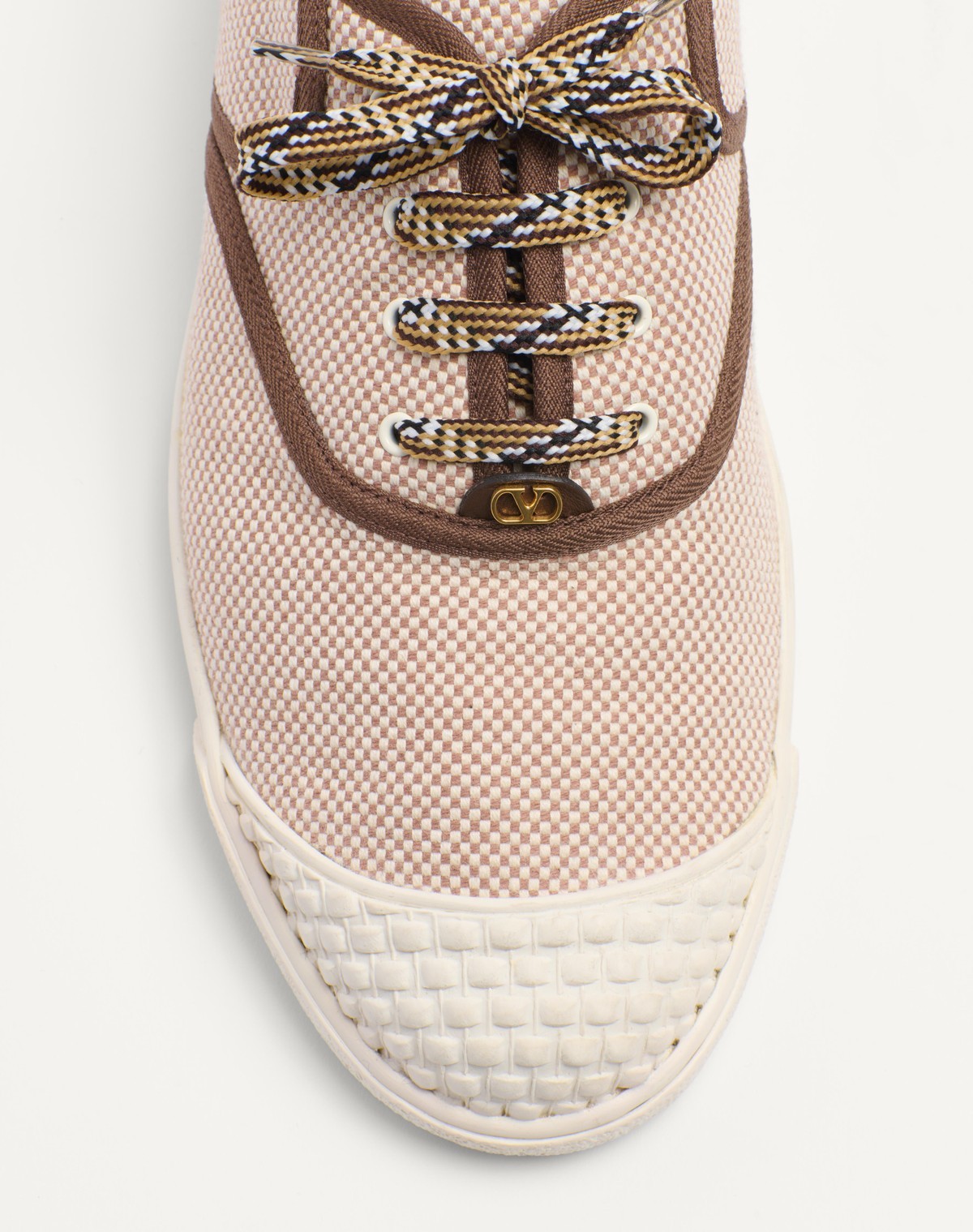 Valentino Bay By Bay Webbing-trimmed Checked Canvas Sneakers In Nude