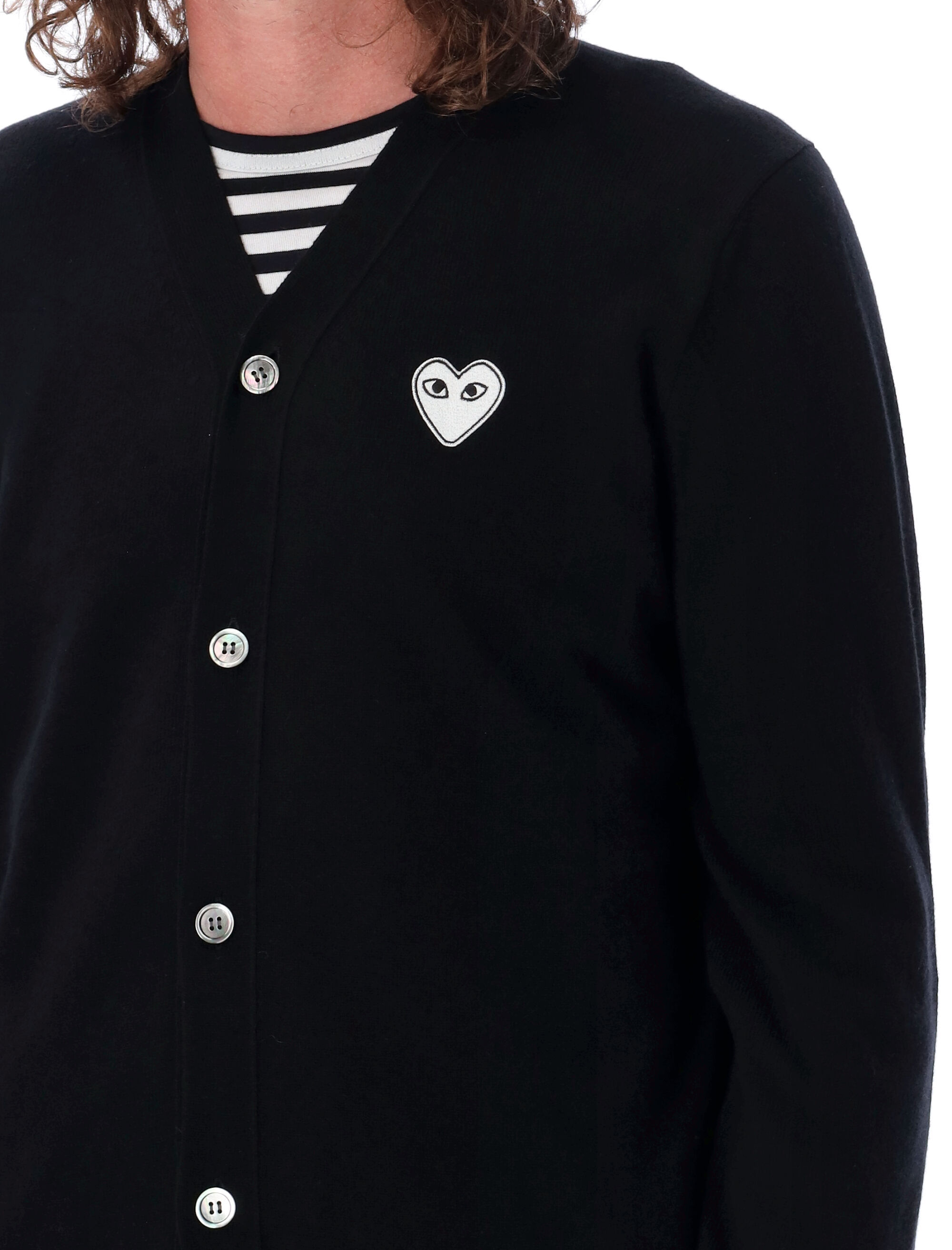 Comme Des Garçons Play Heart-patch Wool Cardigan In Black