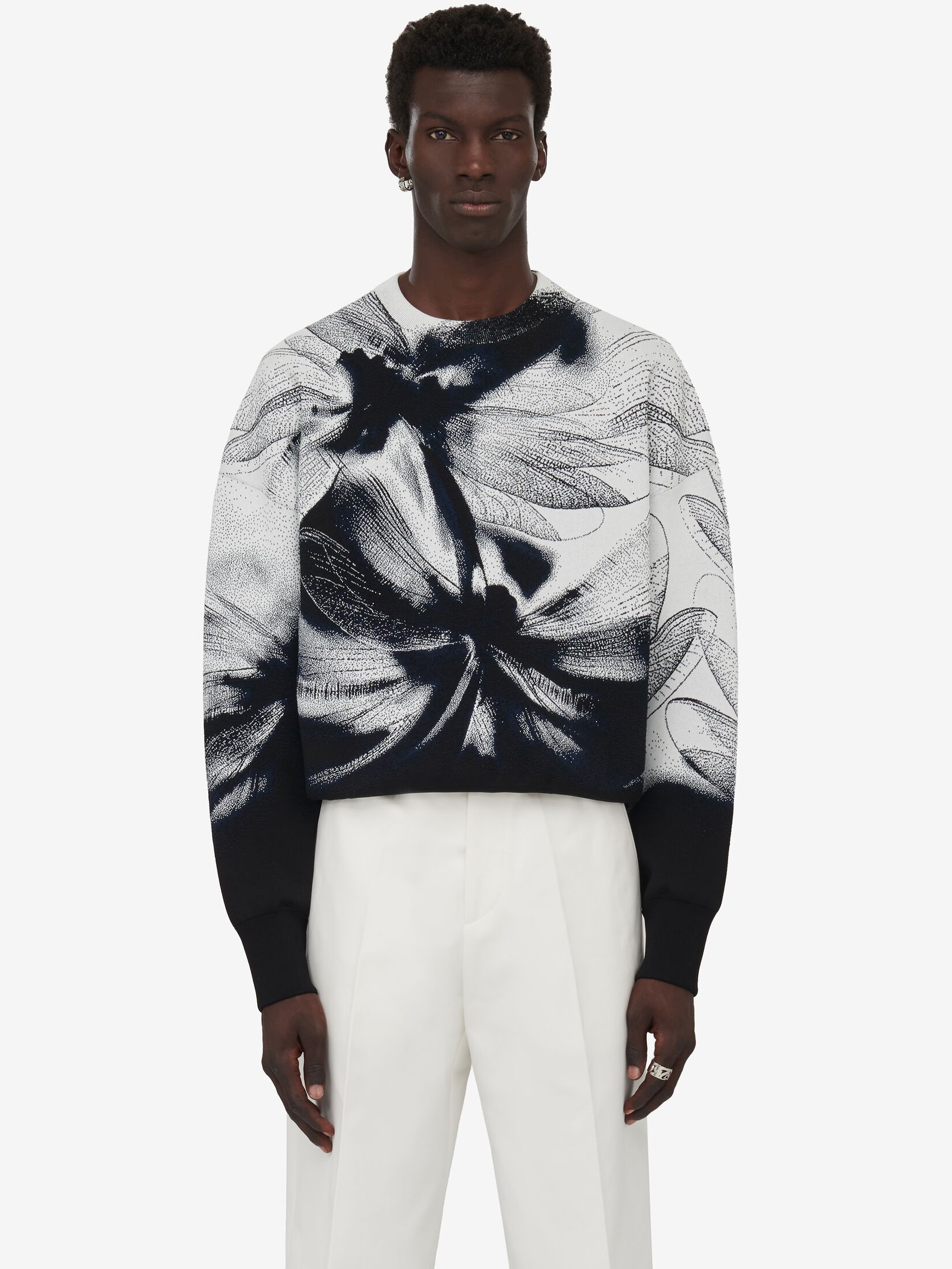 Alexander Mcqueen Blackwhite Printed Stretch Sweater In Black