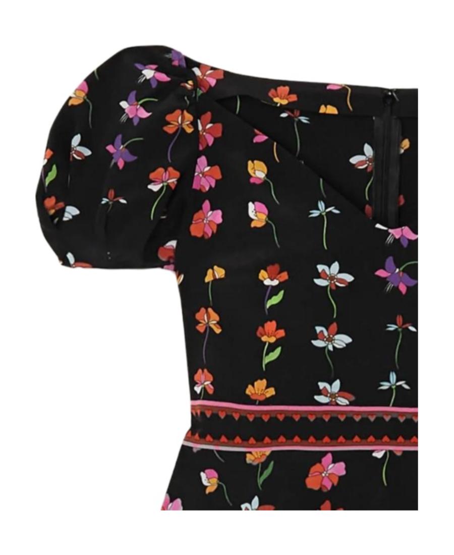 Valentino Floral-print Wool-blend Crepe De Chine Mini Dress In Black