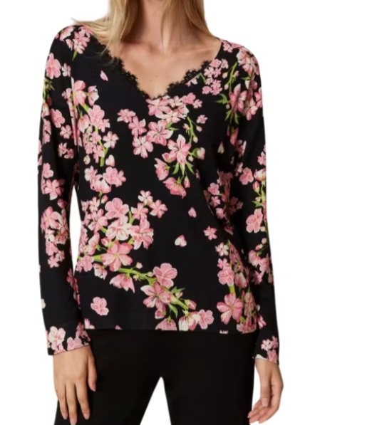 Shop Twinset Floral-print Sweater In Black