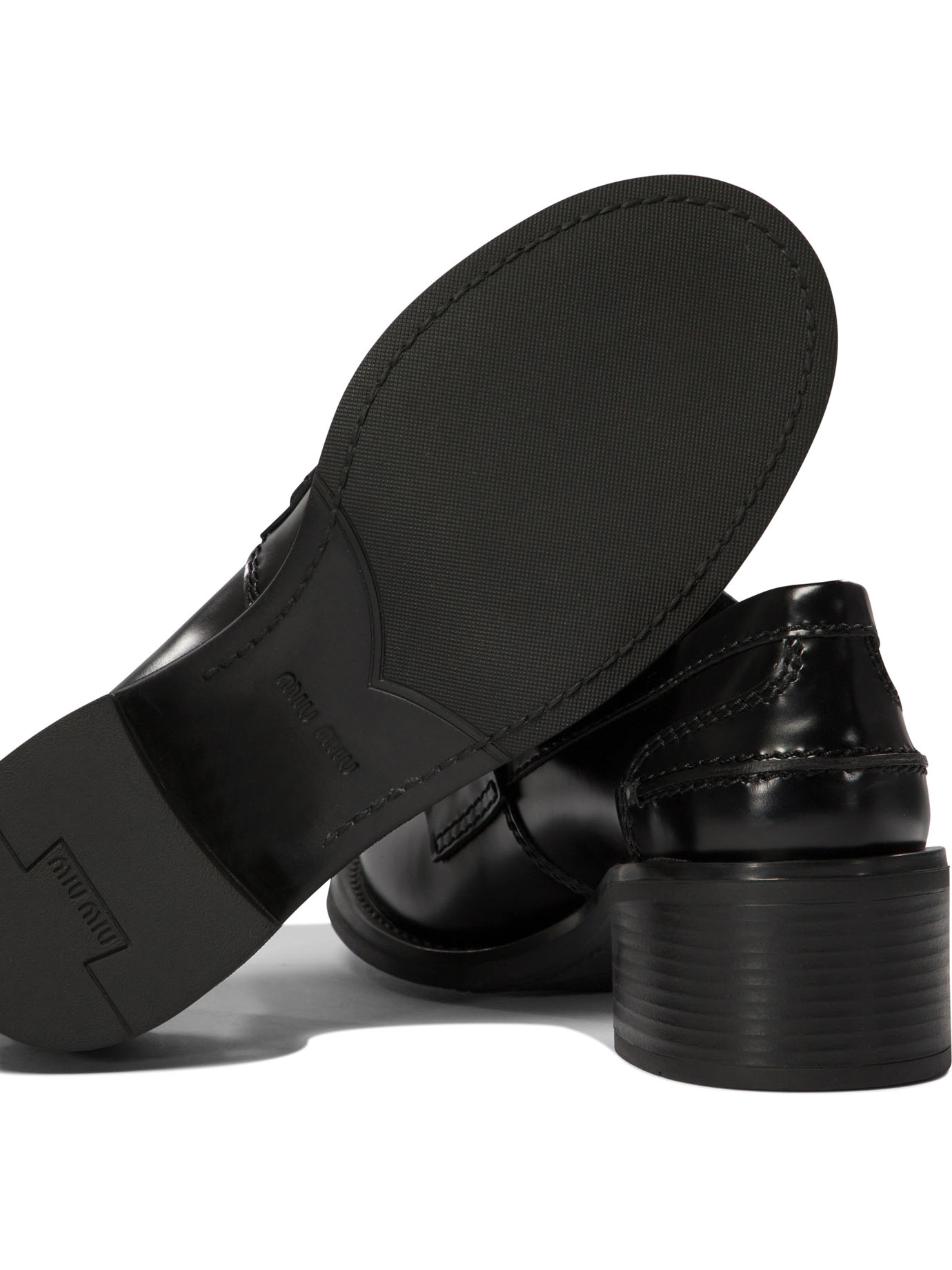 Miu Miu Penny Loafers In Brushed Leather In Black