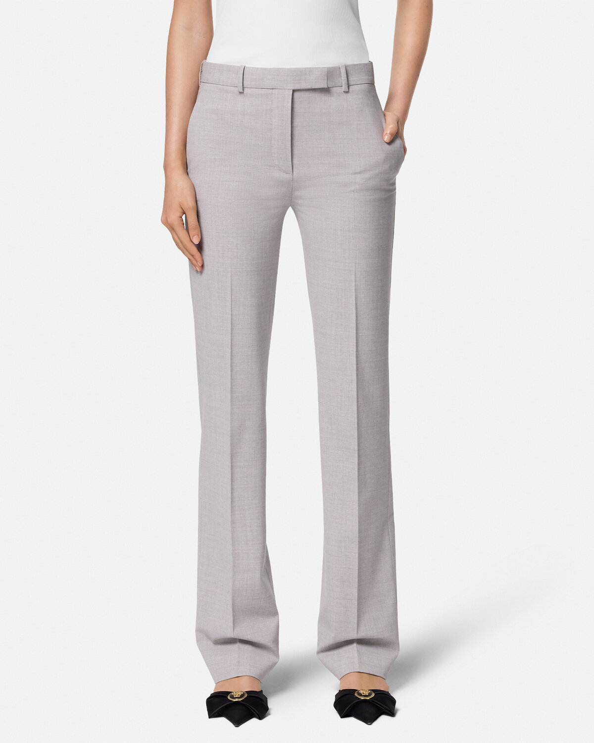 Versace Straight-leg Tailored Pants With Refined Finish In White