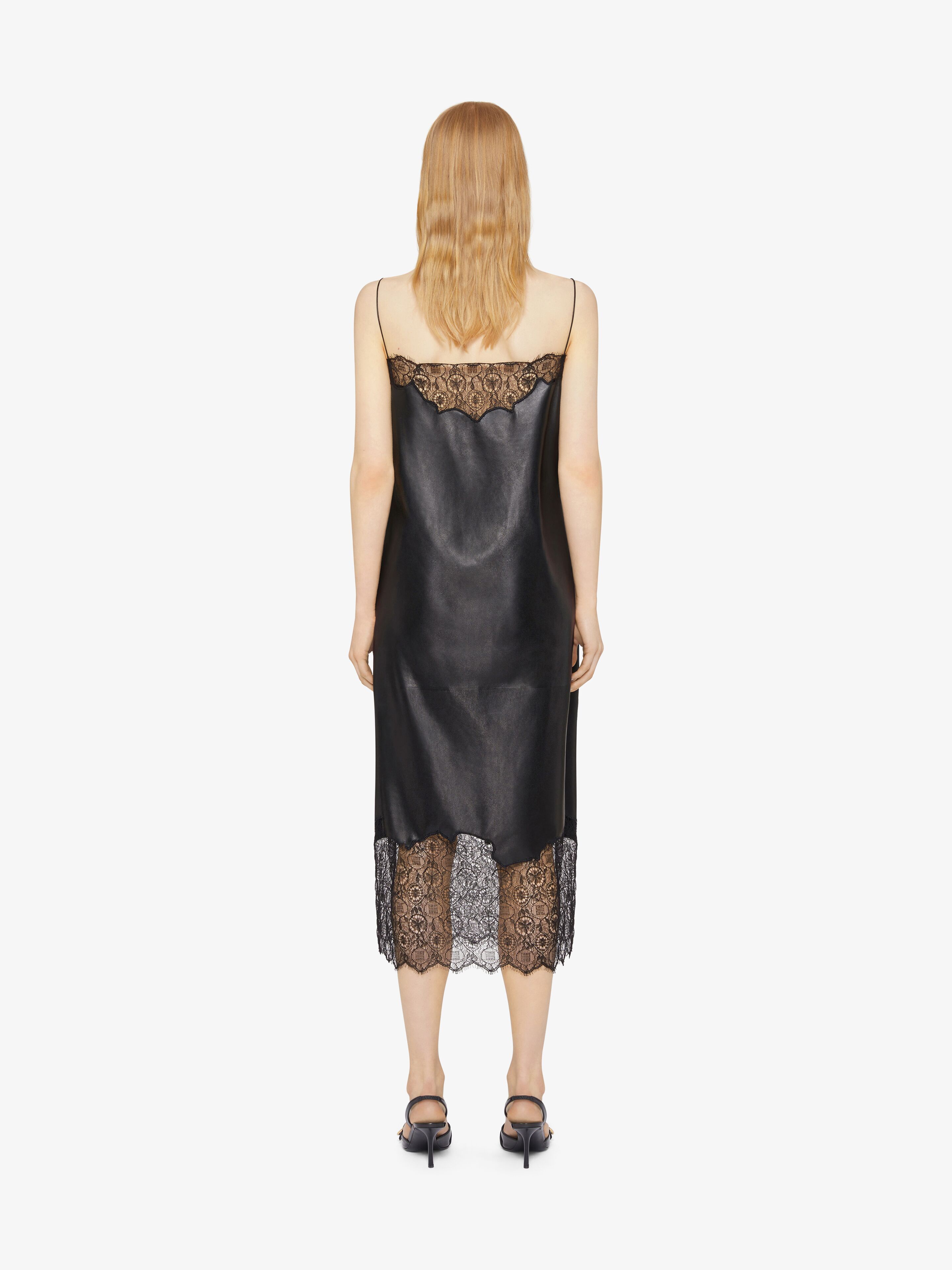 Givenchy Black Lace Trim Leather Midi Dress In Black