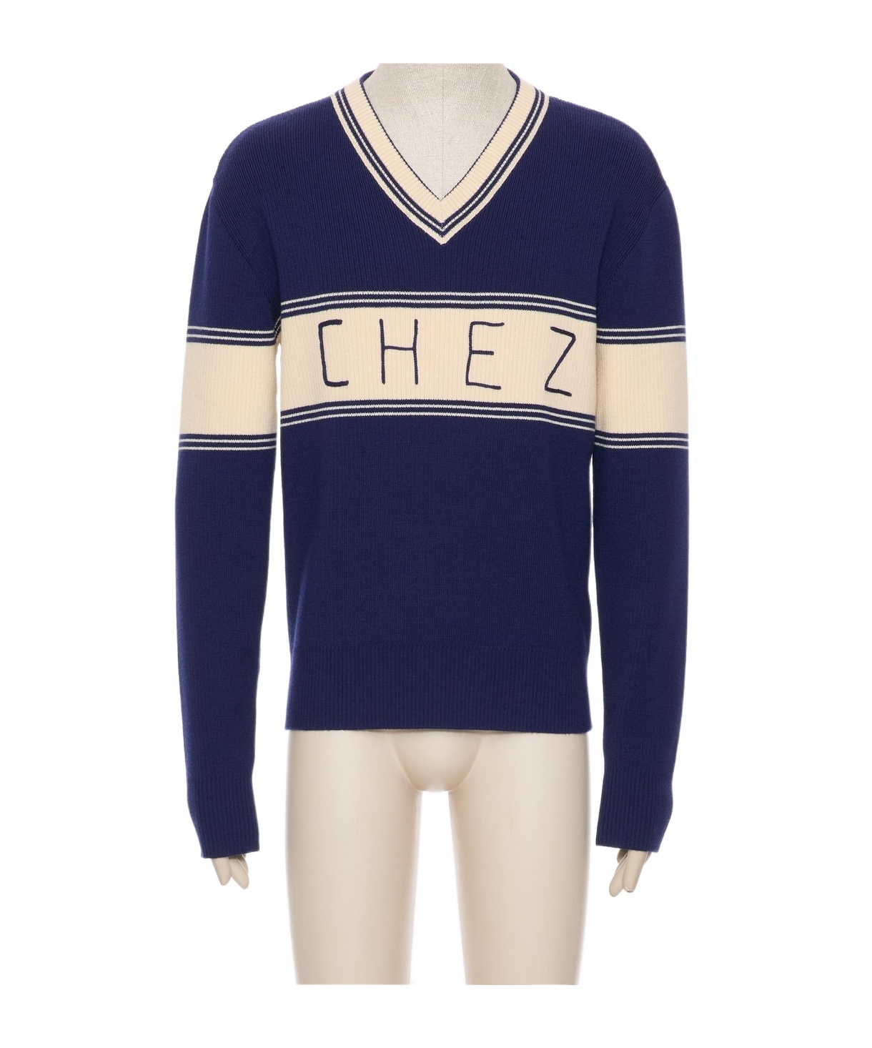 Valentino Embroidered Striped Virgin Wool And Cotton-blend Sweater In Blue