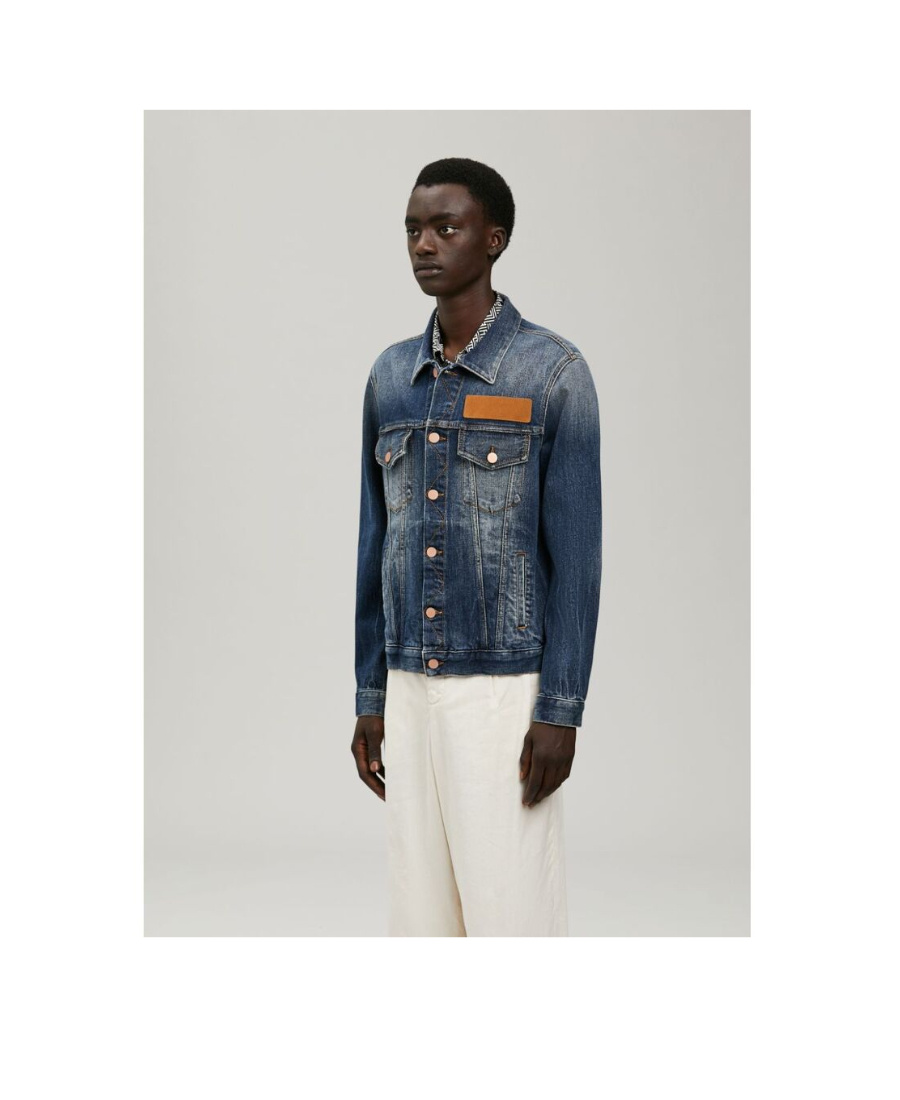 Palm Angels Embroidered Palm Tree Denim Jacket In Blue
