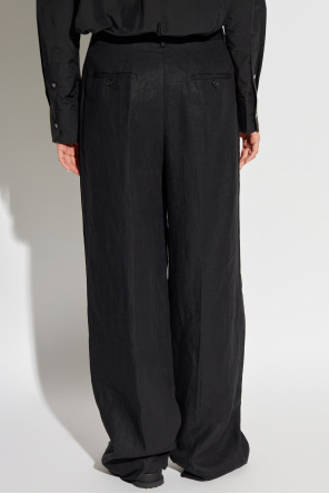 Theory Double-pleat Linen Trousers In Black