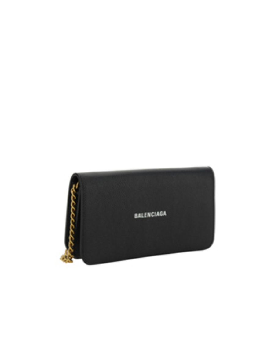 Balenciaga Logo Chain Wallet In Black/white