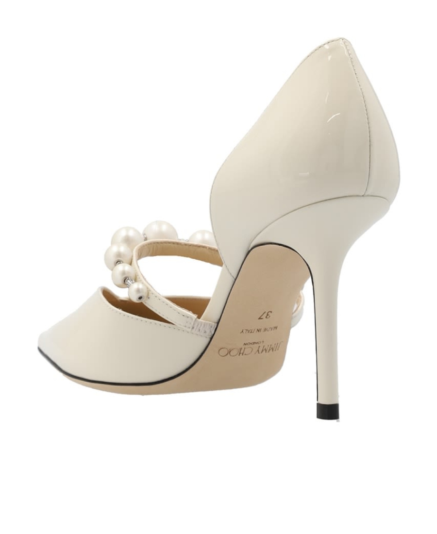 Jimmy Choo Aurelie 85 Faux Pearl-embellished Patent-leather Pumps In White