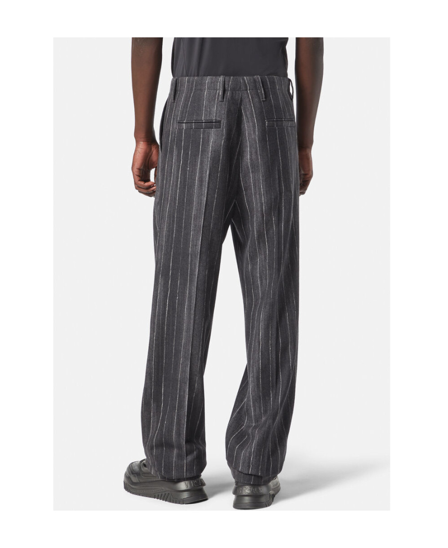Versace Striped Tailored Trousers In Black