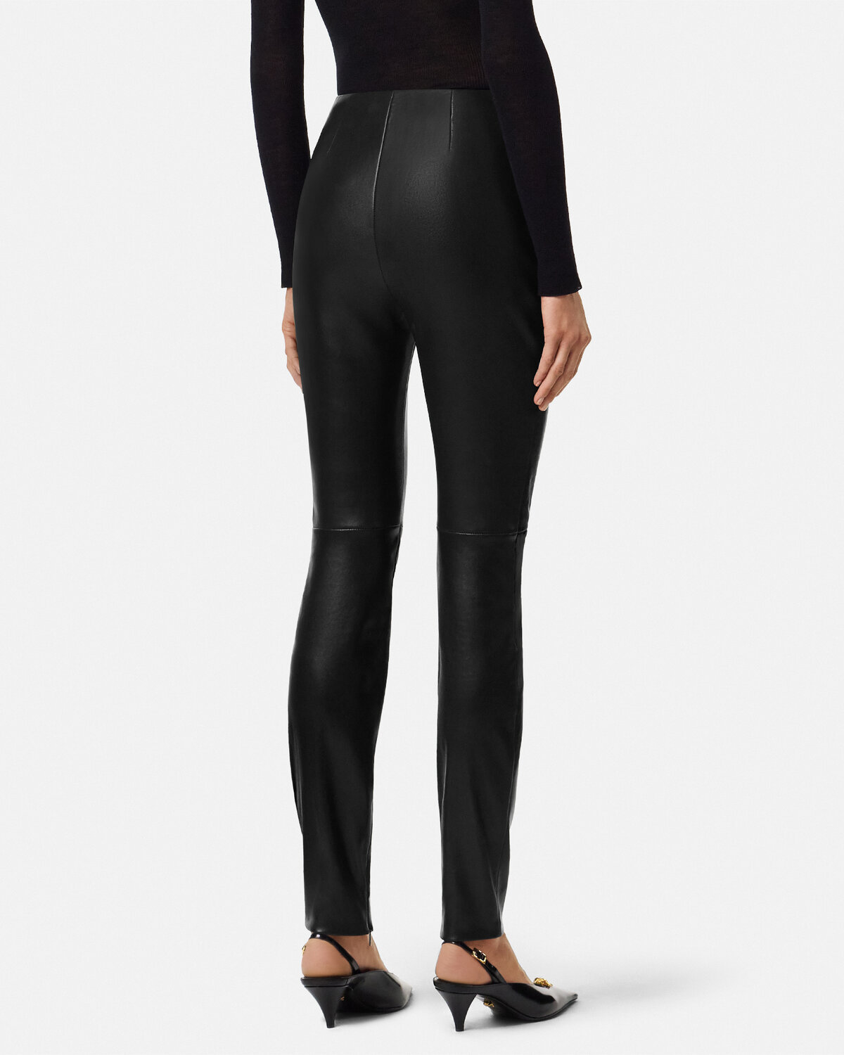 Versace Leather Panel Trousers In Black