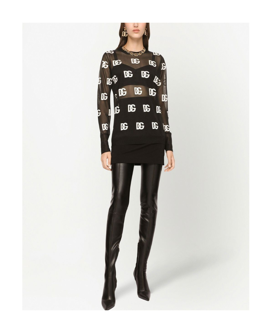 Dolce & Gabbana Logo-print Sheer Long-sleeved T-shirt In Black