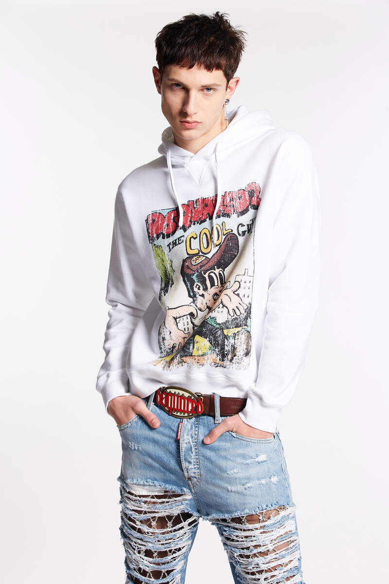 Dsquared2 Fleeced-cotton Crew-neck Sweatshirt With Print In White