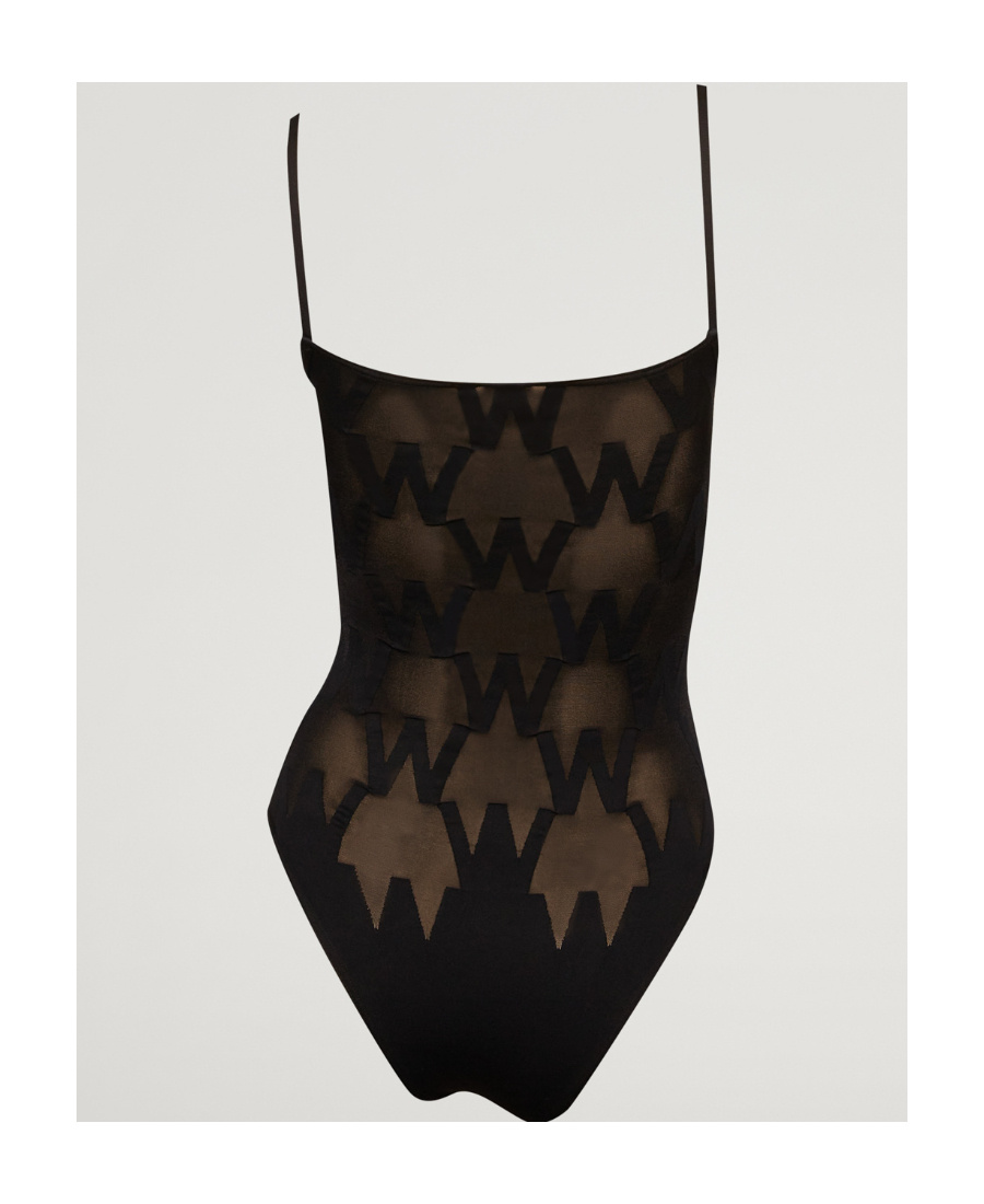 Wolford Logo Reticulated Conjoined Suit In Black