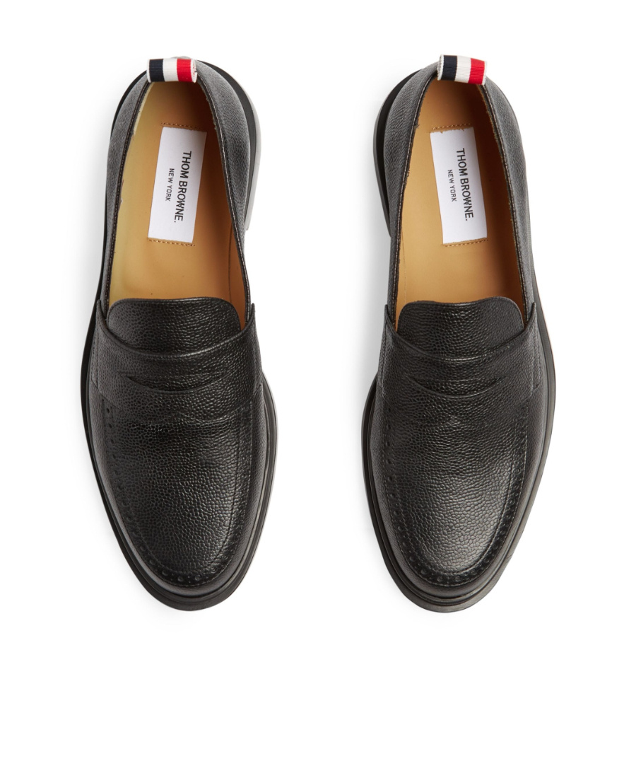 Thom Browne Black Slip-on Loafers With Loop Detail In Black
