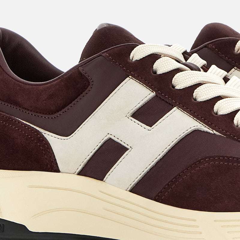 Hogan Coffee Brown Leather Sneakers With Memory Foam Insole In Burgundy
