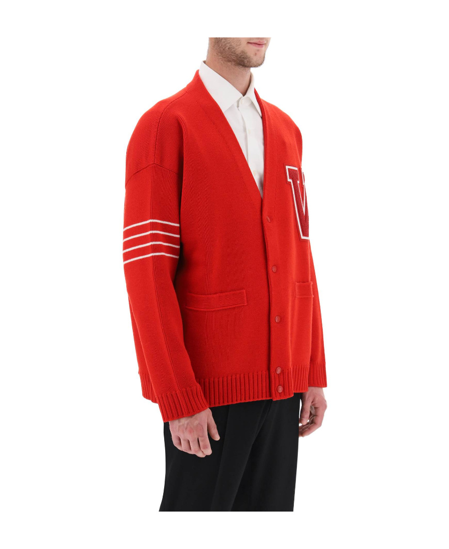 Valentino Garavani Red And White Wool Blend Cardigan In Red