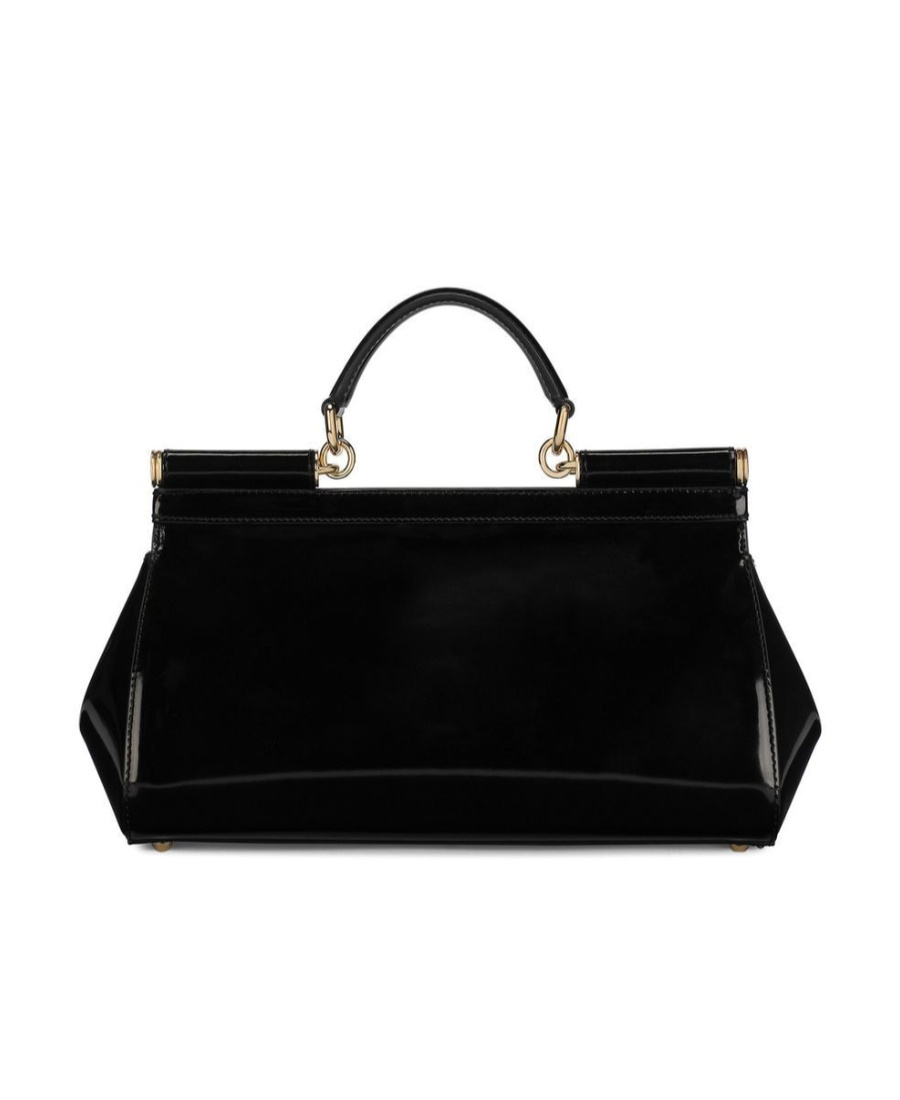 Dolce & Gabbana Elongated Sicily Patent Leather Top-handle Bag In Black