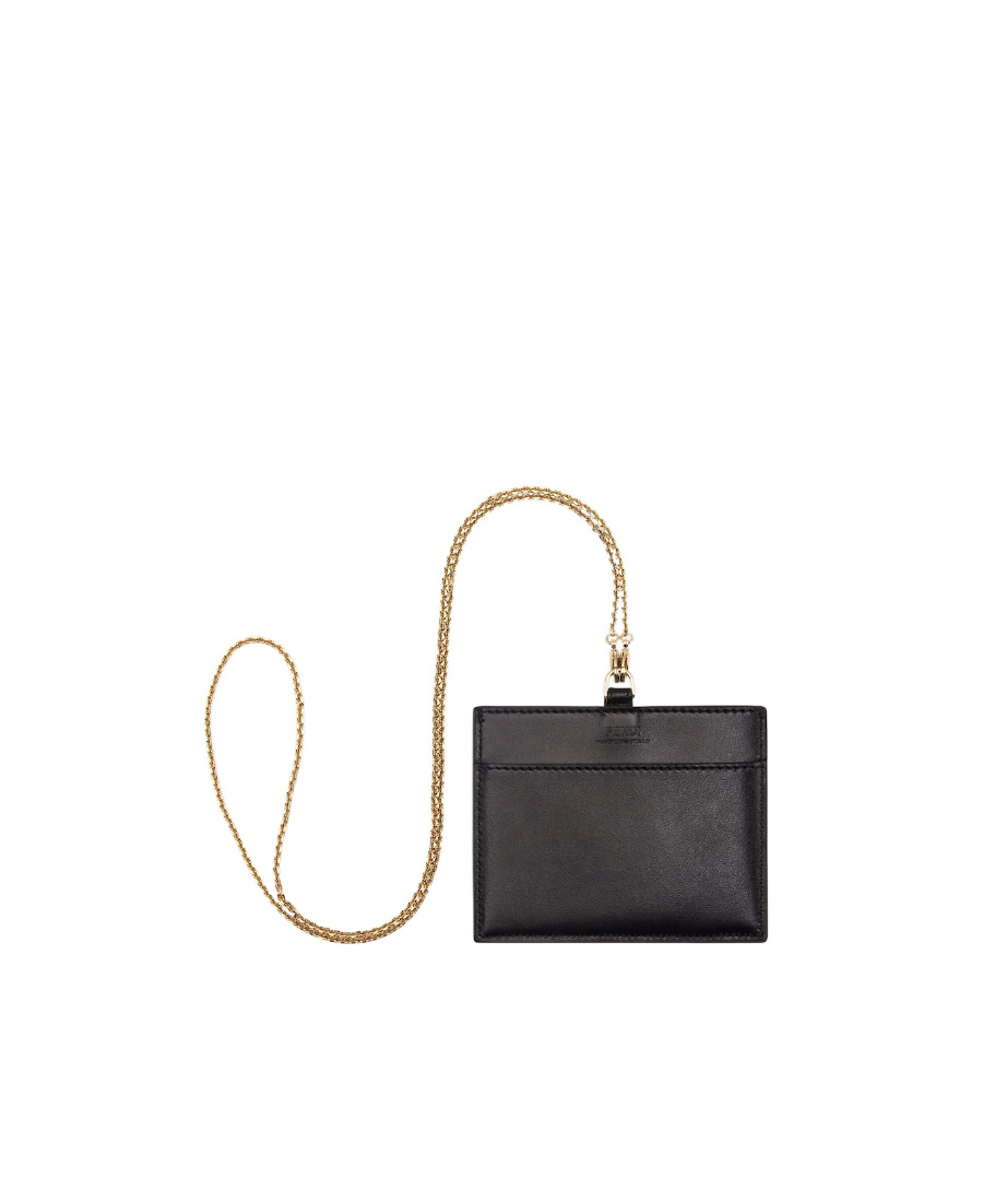 Fendi Logo Chain-strap Wallet In Black