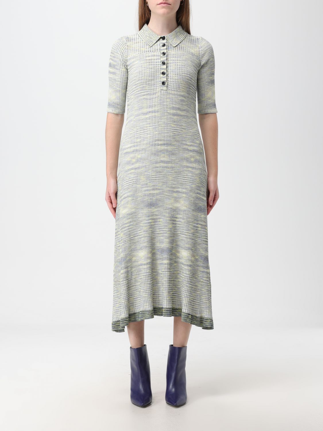 Proenza Schouler Ribbed Texture Midi Length Short Sleeves Dress In White