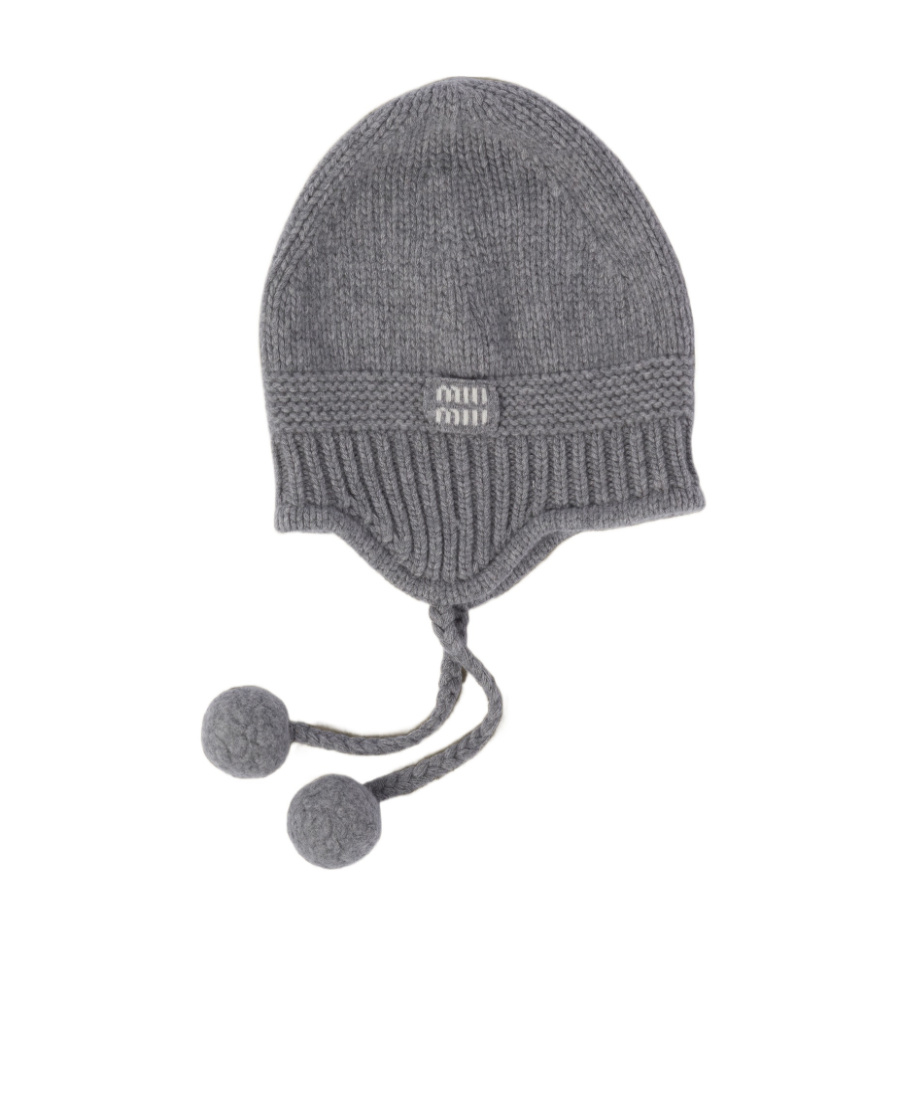 Miu Miu Cozy Knit Beanie Hat With Ear Flaps In Gray