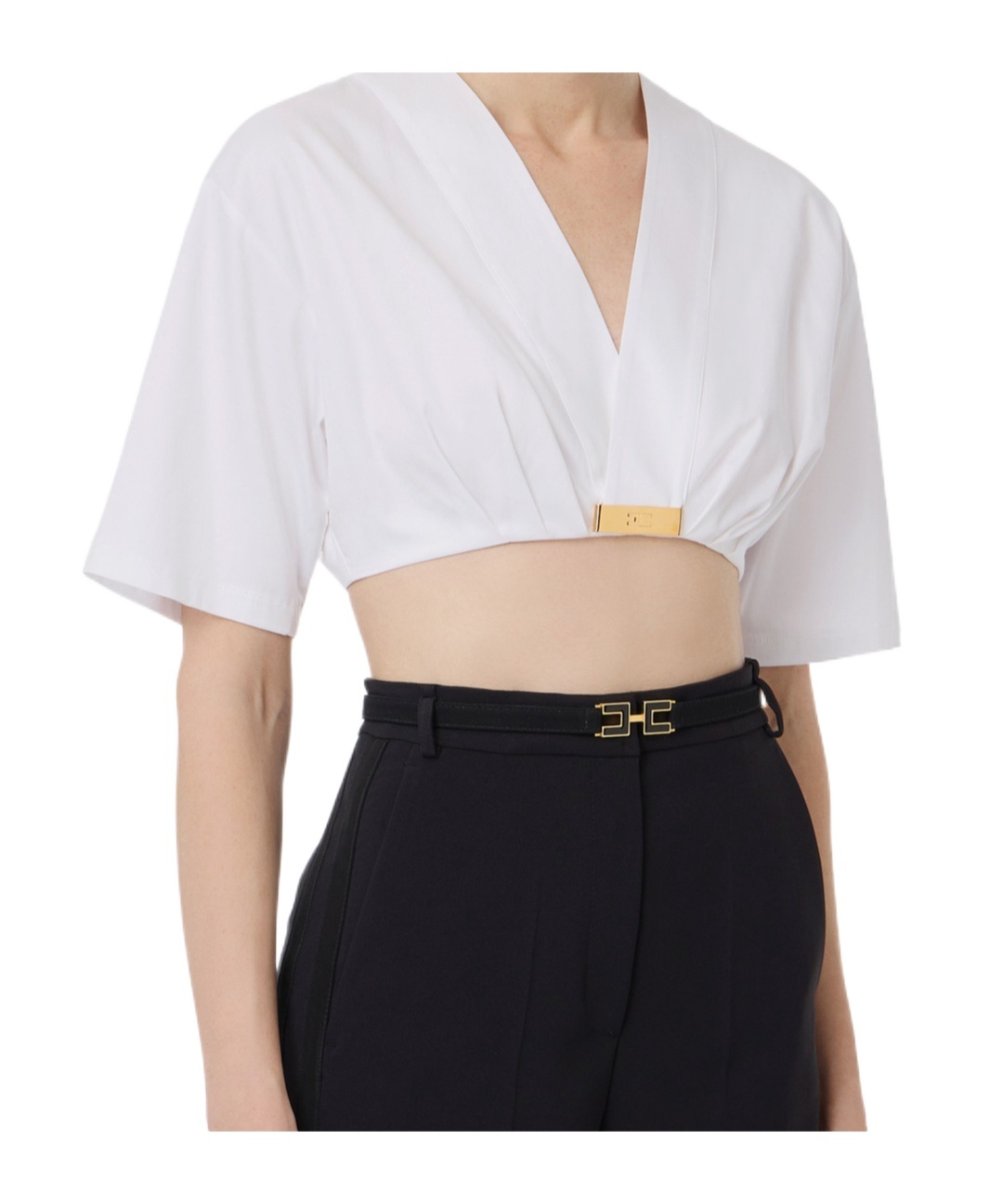 Elisabetta Franchi Stretch Cotton Top With Logo Detail In White