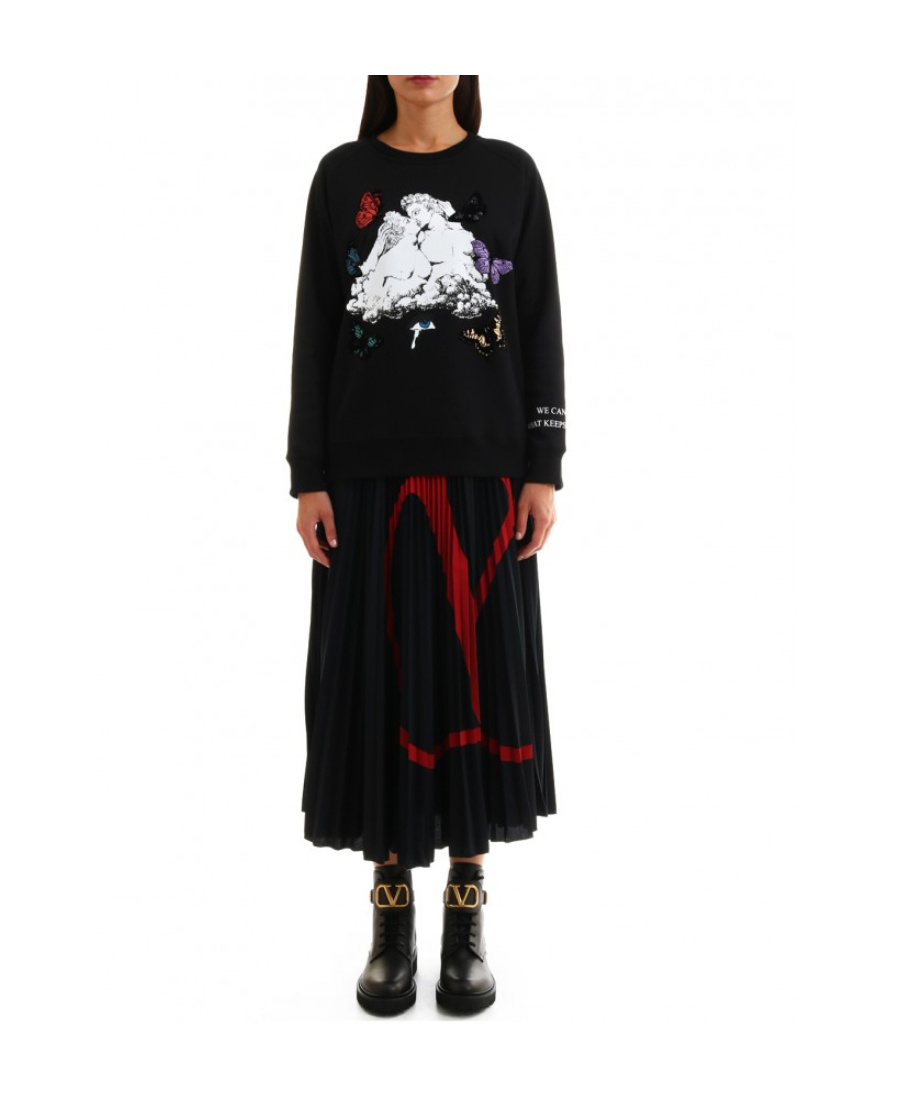 Valentino Logo Printed Hoodie In Black