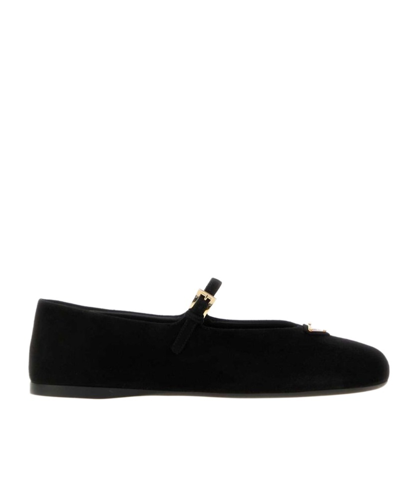 Prada Buckle-strap Logo-plaque Ballet Flats In Black