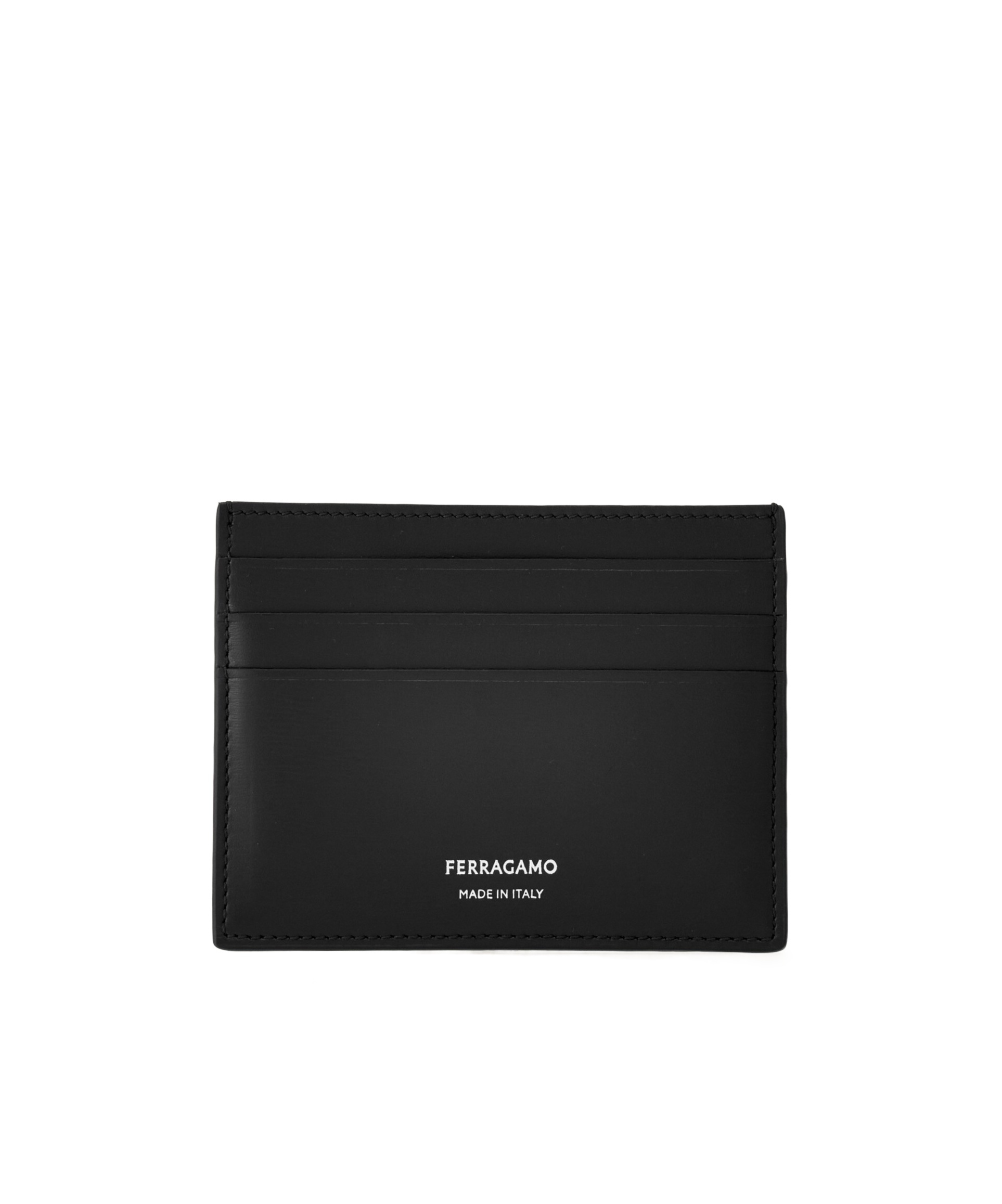 Ferragamo Palmellato Leather Credit Card Case In Black