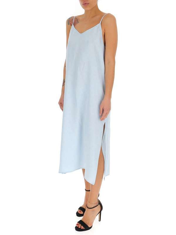 Palm Angels Monogram-print Slip Dress In Blue