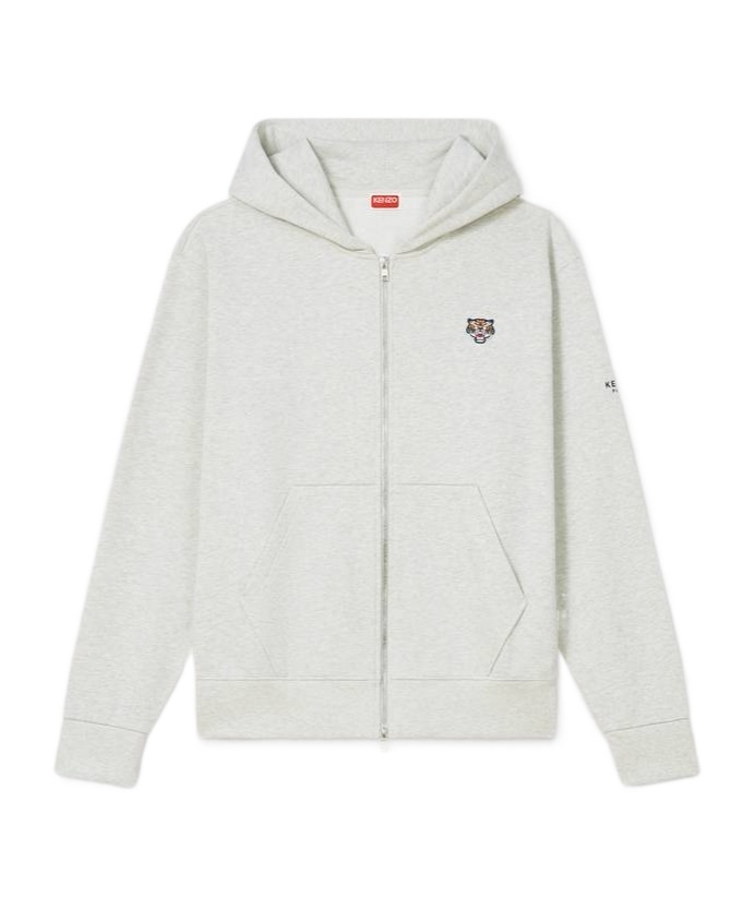 Kenzo Lucky Tiger Zip-up Hoodie In White