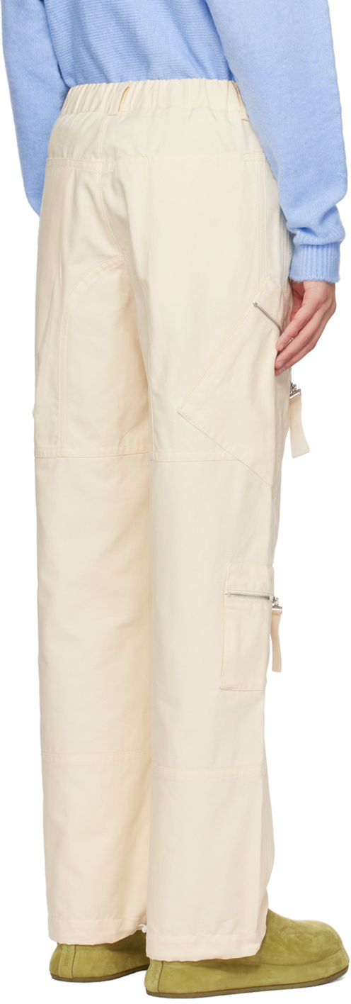Jacquemus Functional Straight-leg Pants With Multiple Zip Pockets In Nude