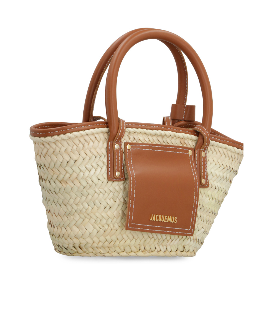 Jacquemus The Small Soli Basket In Brown Leather And Straw In Nude