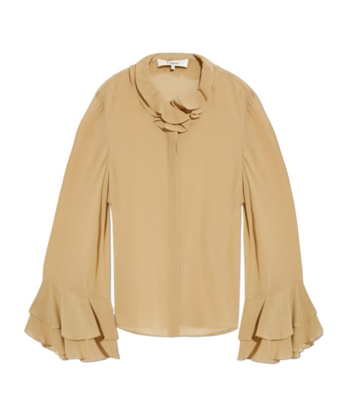 Chloé Silk Long-sleeved Ruffled Blouse In Nude