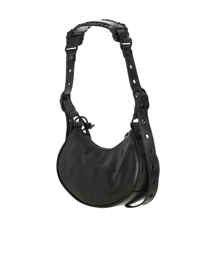 Balenciaga Green Leather Shoulder Handbag With Magnetic Closure And Metal Details In Black