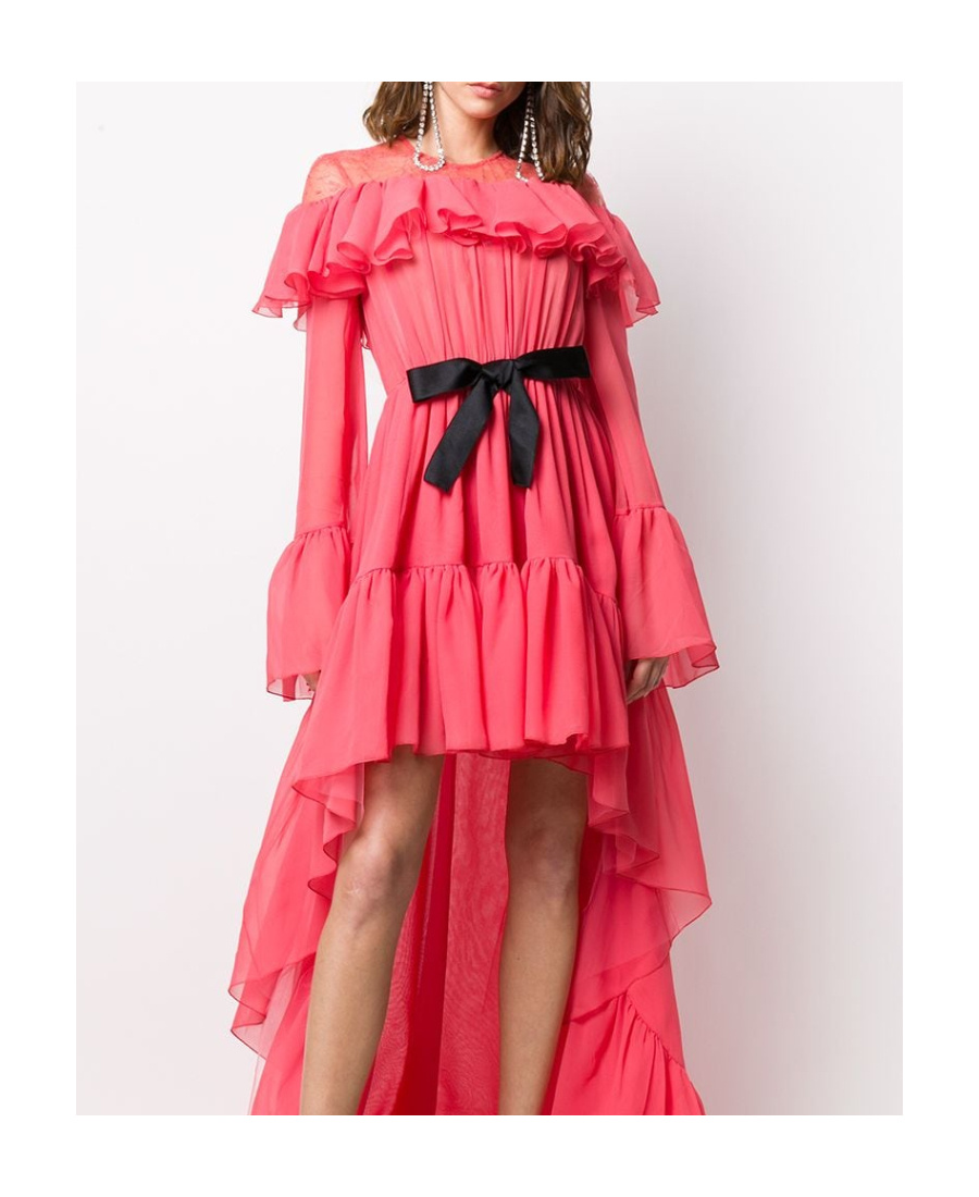 Giambattista Valli Asymmetric Ruffled Gown In Red