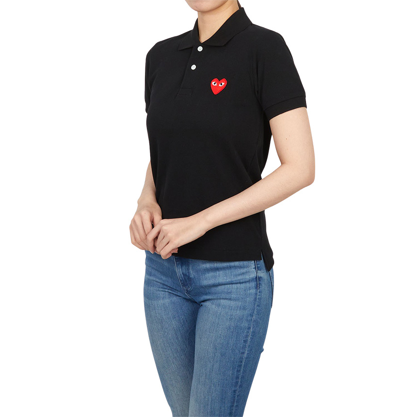 Comme Des Garçons Play Heart Polo Knit Short Sleeves In Black