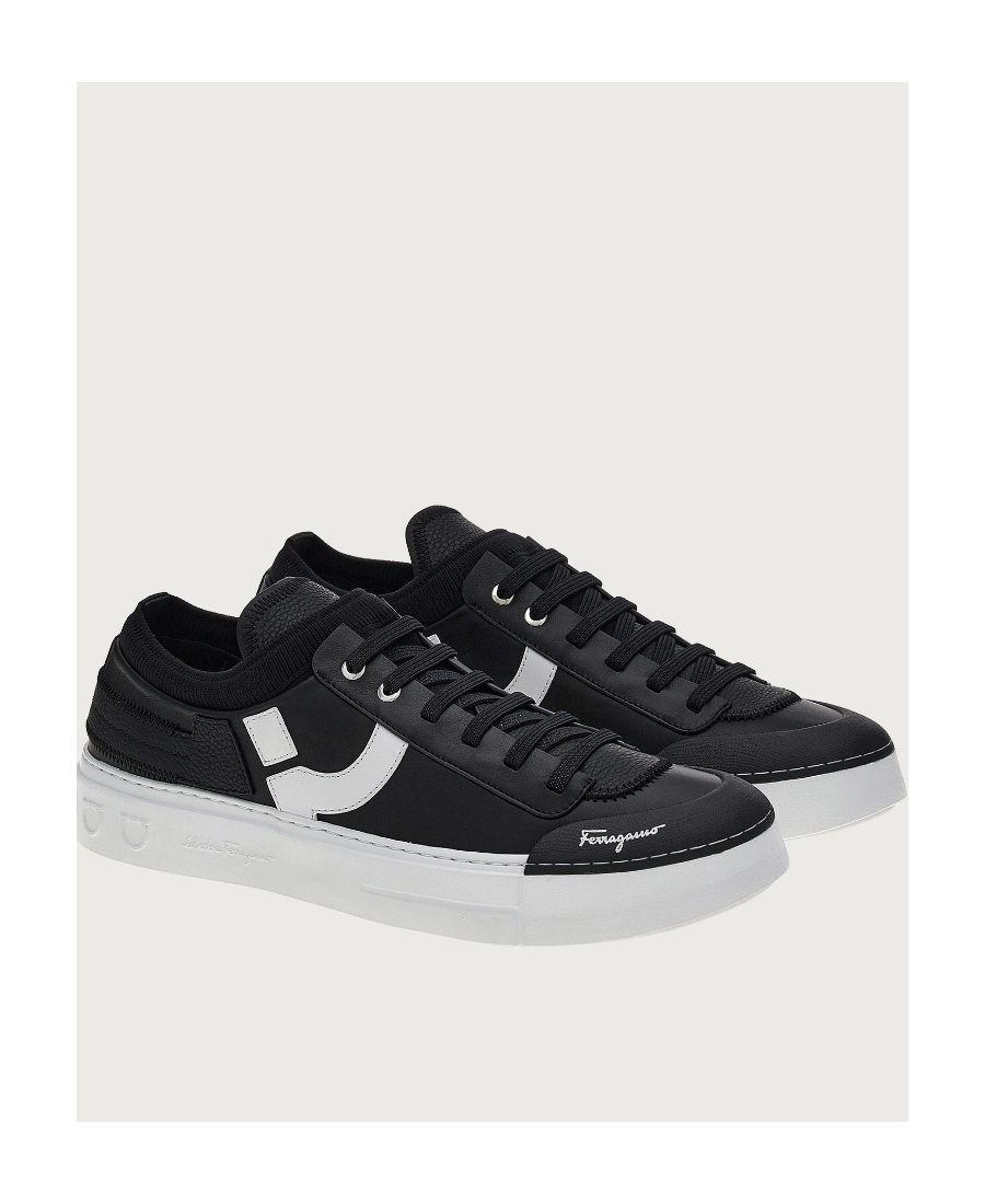 Ferragamo Man Sneakers Black Size 7 Leather In White