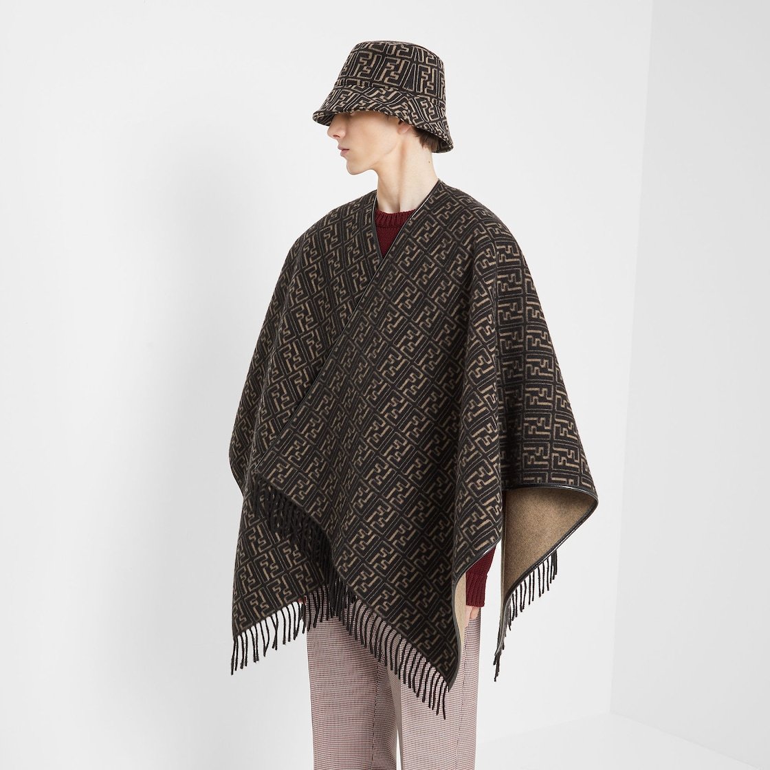 Fendi Ff-motif Fringed Poncho In Black