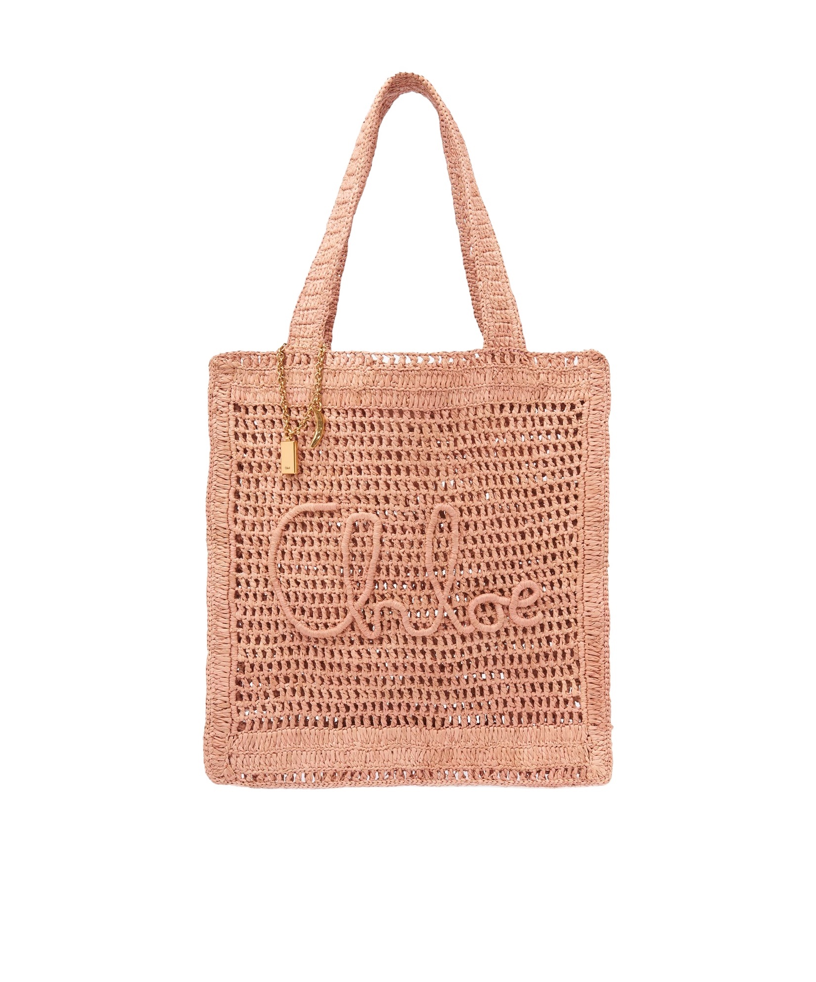 Chloé Summer Banana Embellished Crocheted Embroidered Faux Raffia Tote In Nude