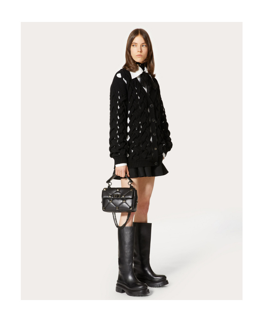 Valentino Rockstud-embellishment Diamond-quilt Tote Bag In Black