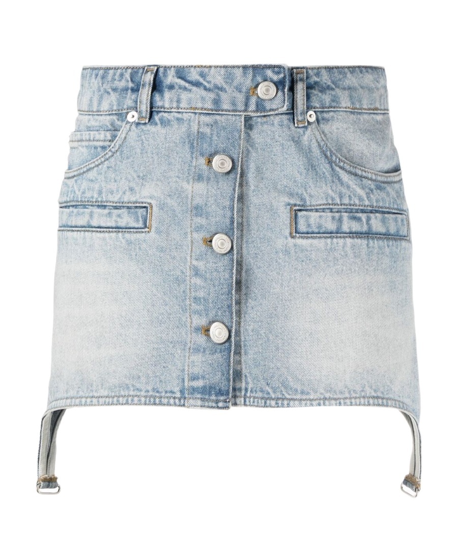 Courrèges Buckle-embellished Embroidered Denim Mini Skirt In Gray