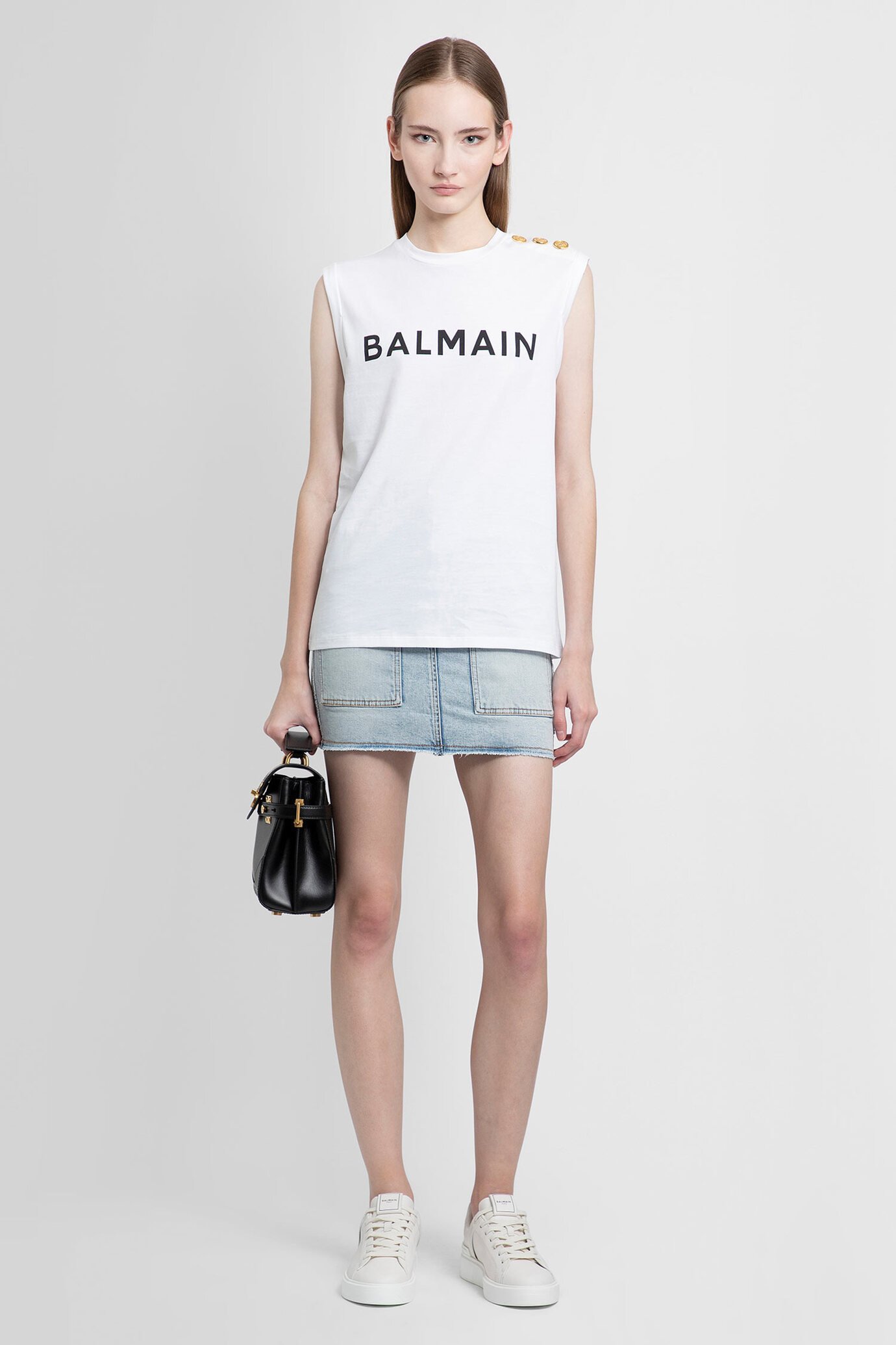 Balmain Logo Cotton Jersey Tank Top In White