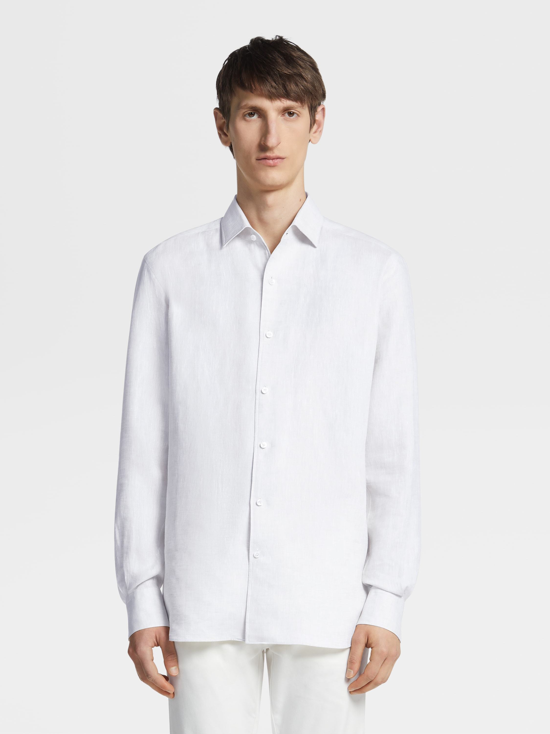 Zegna Micro Striped Trecapi Tailored Fit Long Sleeve Shirt In White